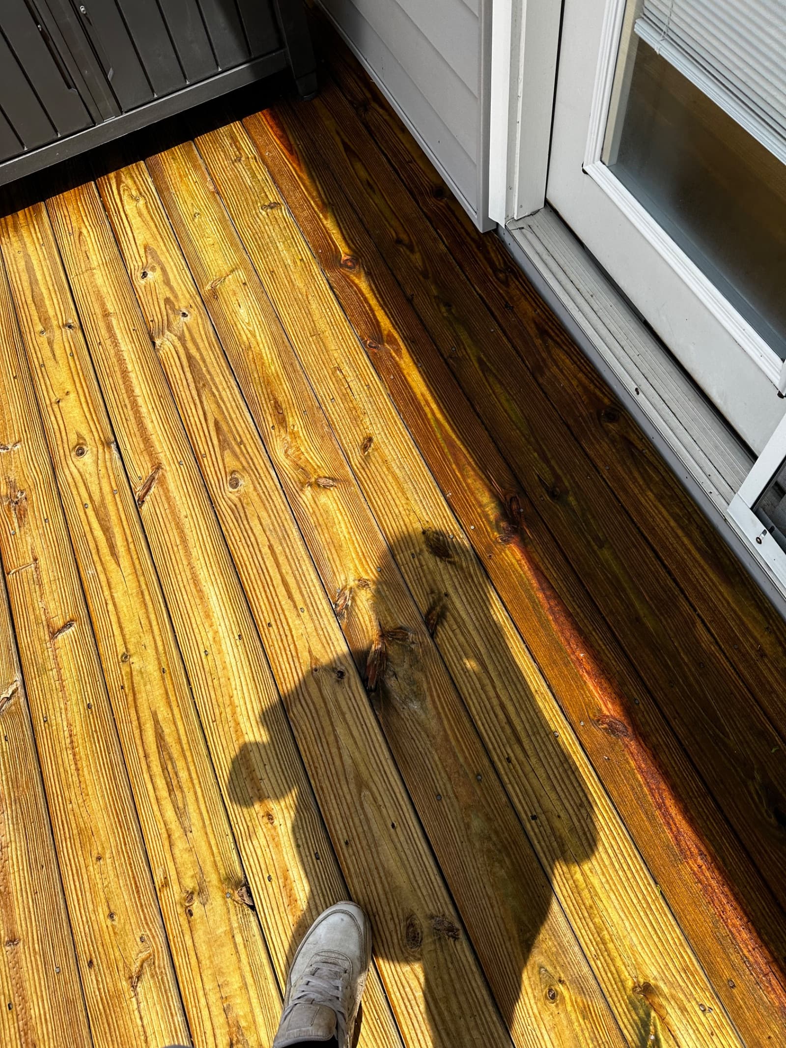 Clean wooden deck with sunlight and shadow, Crown Point, IN