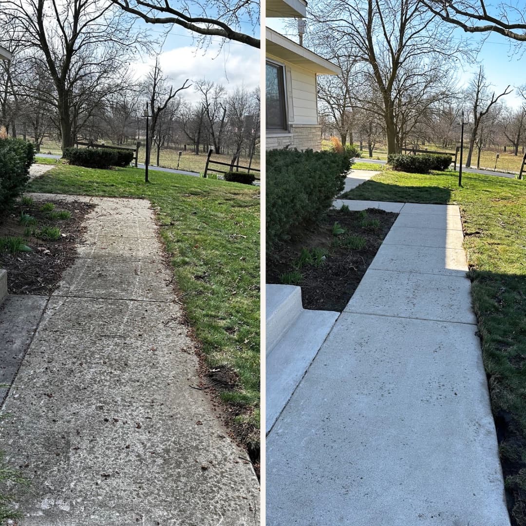 Sidewalk before and after concrete cleaning in Wheatfield, Indiana